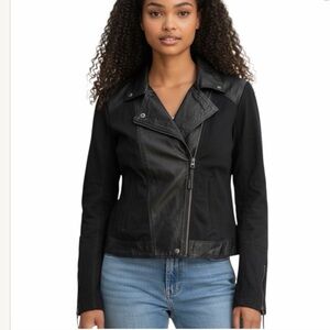 Lucky Brand Leather and Cotton Moto Jacket